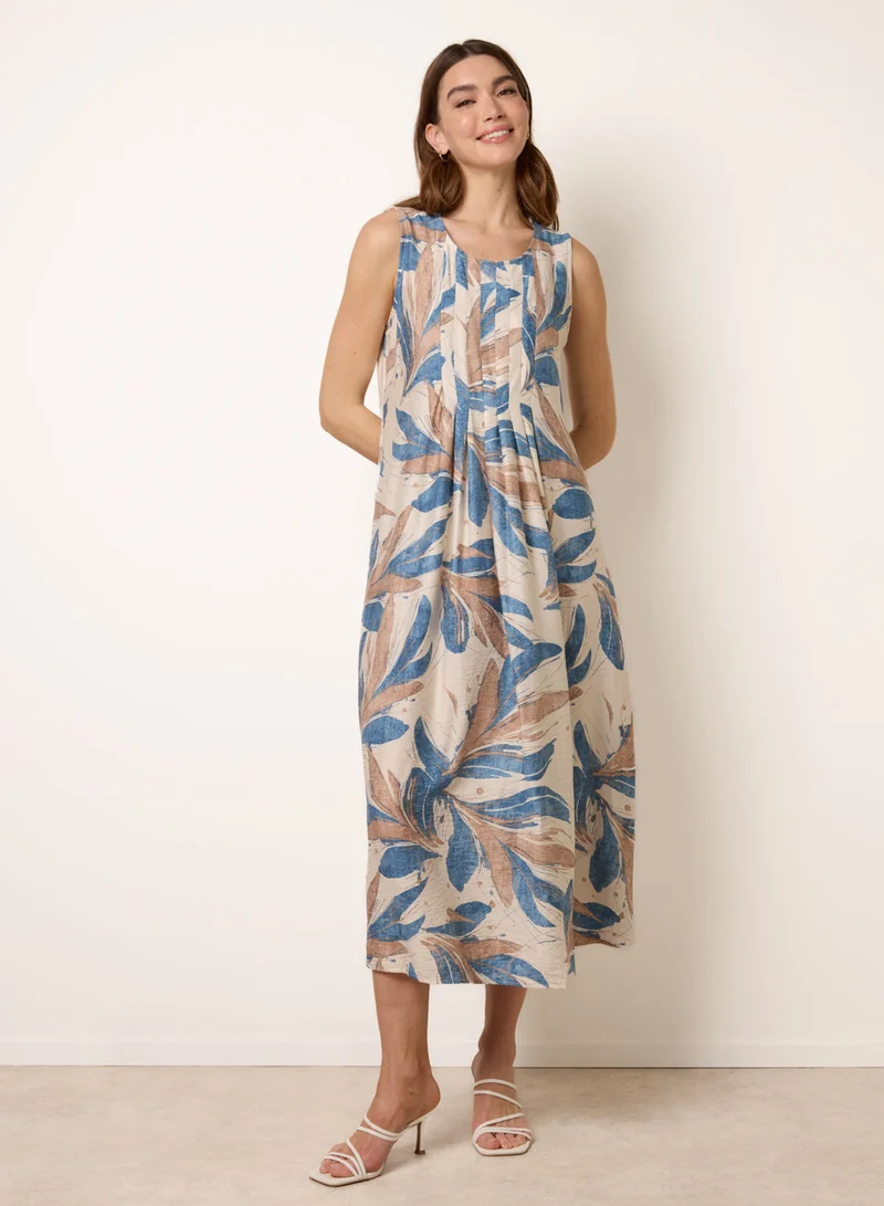 بلو فانيلا Dress With Tropical Leaf Print